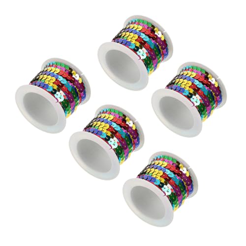 Tofficu 5 Rollen Paillettenband pro Flach Glitzerndes Schmuckband für DIY Nähen Kleidungsdekoration Stirnband Zubehör für Kostüme und Partydekoration von Tofficu