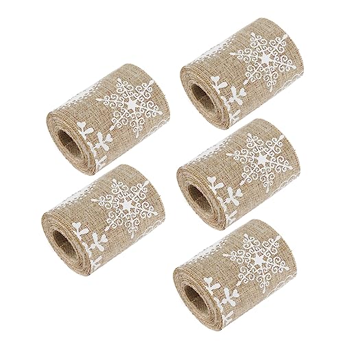 Tofficu 5 Stück Sackleinen Bedrucktes Gurtband Dekorationen Schleife Weihnachtsband Fälschung Einladung Weihnachts-ripsband Drinnen Dünn Hochzeit Weihnachtshandwerk Druckband Feines Leinen von Tofficu