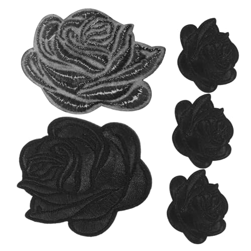 Tofficu 5 Stück Teiliges Rosenmotive Schwarz Gestickt Aufbügelflicken für Jacken Jeans Pullover Hüte Schuhe Taschen zur Schnellen Stoffreparatur und Modischen Kleidungsgestaltung von Tofficu