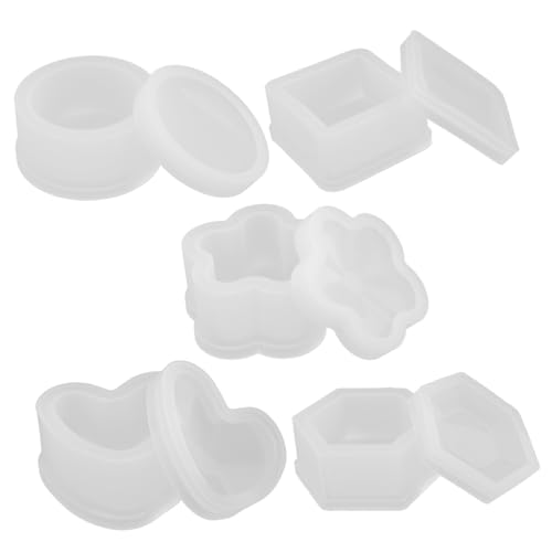 Tofficu 5 Stück Teiliges Silikon Schmuckbox-formen mit Deckeln Herz- Sechseck Viereck-designs Langlebige Epoxidharz Formen für DIY Schmuck Aufbewahrungsbehälter Weiß von Tofficu