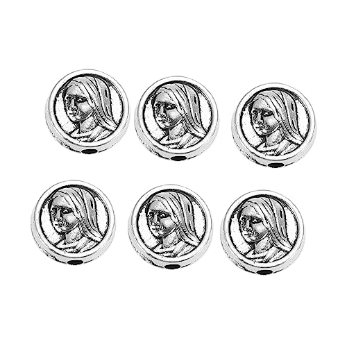 Tofficu 50 Stück Antike Runde Spacer Perlen für Schmuckherstellung Heilige DIY Bastelperlen Silberfarbene Schmuckzubehör für Armbänder und von Tofficu