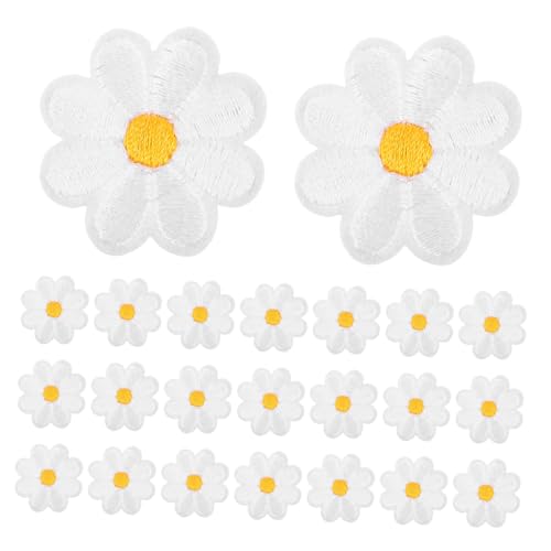 Tofficu 50 Stück Bestickte Kleine Weiße Blumen Aufnäher Applikationen zum Aufnähen Strapazierfähige DIY Stoffflicken für Jacken Jeans Rucksäcke Hüte Modische Dekoration von Tofficu