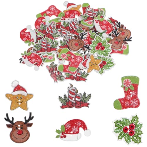 Tofficu Weihnachtsdeko-knöpfe-set 50 Stück Holzknöpfe Zum Basteln Weihnachtsverzierungen Für Hüte Tofficu Weihnachtsdeko-knöpfe-set 50 Stück Holzknöpfe Zum Basteln Weihnachtsverzierungen Für Hüte von Tofficu