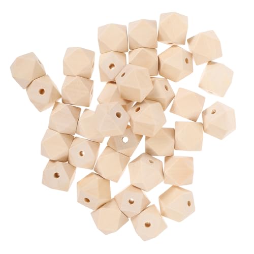 Tofficu 50 Stück Naturfarbene Unlackierte Holzperlen Octagon Form Facettierte Polyeder DIY Bastelperlen für Schmuckherstellung und Handwerk von Tofficu