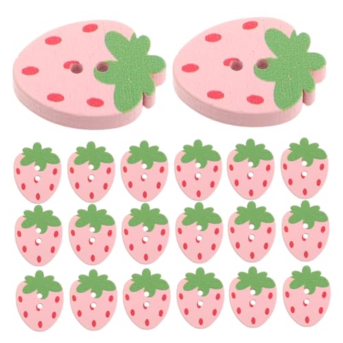 Tofficu 50 Stück Pinke Erdbeer Holzknöpfe mit Löchern Handgefertigte Obstform Knöpfe für Kinderbekleidung Diy Basteln und Scrapbooking Robuste Dicke Naturholz für Kinderoutfits von Tofficu