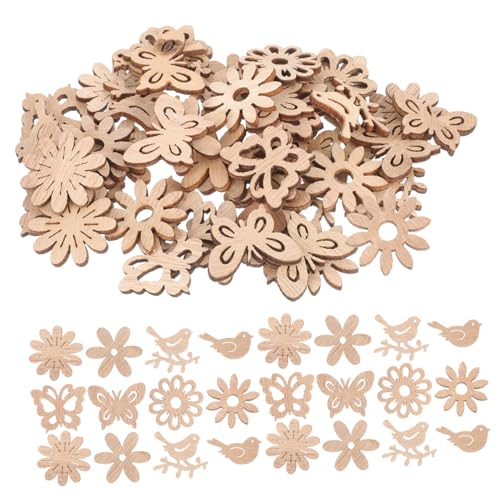 Tofficu 50 Stück Unfertige Holzscheiben Blumen Schmetterlinge Vogel Formen Holzverzierungen DIY Basteln Langlebige Naturholz Dekoration für Party Wohnraumgestaltung von Tofficu