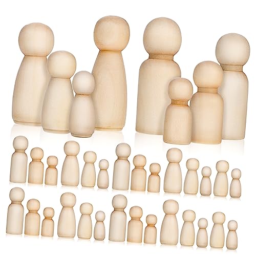 Tofficu 50 Stück Unvollendete Holzfiguren DIY Malen Peg Dolls Set für Kreativität Bildung und Bastelprojekte für Familienaktivitäten von Tofficu