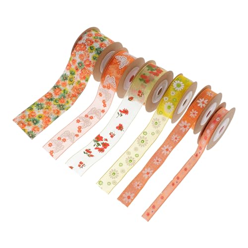 Tofficu 6 Rollen Blumenmuster Satinband pro Verschleißfestes Polyester Dekoband zum Schneiden als Geschenkband und DIY Zubehör für Bastelprojekte und Festdekorationen von Tofficu