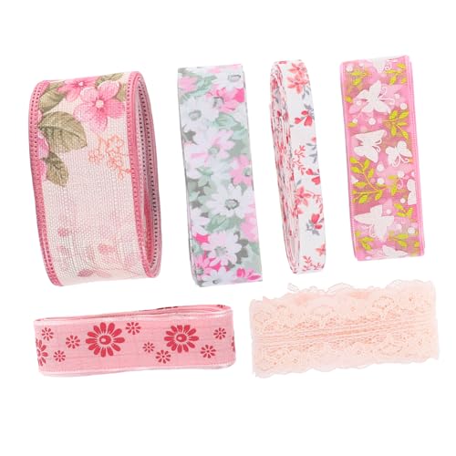 Tofficu 6 Rollen Dekoratives Polyester Geschenkband mit Blumenmuster Doppelseitig Bedruckt pro Vielseitiges Schleifenband für Geschenkverpackung Blumensträuße und Diy Bastelarbeiten von Tofficu