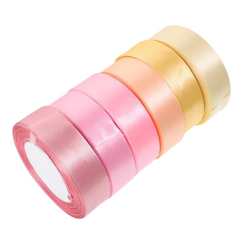 Tofficu 6 Rollen Geschenkband Satinband Breit in Farben Hellrosa Altrosa Champagner Hellgold Mittelrosa Langlebig Glatt für Geschenkverpackung DIY Dekoration Bastelprojekte von Tofficu