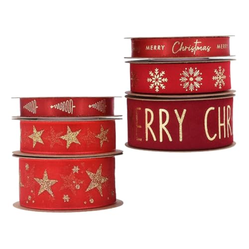 Tofficu 6 Rollen Rotes Glitzer Organza Geschenkband mit Goldfolie Chiffonbänder für Weihnachtsgeschenke Blumenverpackung Festliche Deko Vielseitig für Weihnachtsfeiern und Diy von Tofficu