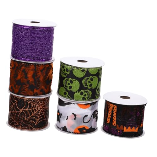 Tofficu 6 Rollen Teiliges Halloween Dekoband aus Langlebigem Polyester und Leicht für DIY Girlanden Geschenkverpackungen und Bastelprojekte Vielseitig für Halloween Party und Tischdeko von Tofficu