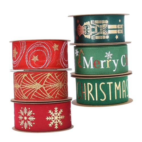 Tofficu 6 Rollen Teiliges Weihnachtsband Breites Strapazierfähiges Seidenband mit Goldener Folienprägung Festliche Muster für Geschenkverpackungen DIY Bastelarbeiten und Tofficu 6 Rollen Teiliges Weihnachtsband Breites Strapazierfähiges Seidenband mit Goldener Folienprägung Festliche Muster für Geschenkverpackungen DIY Bastelarbeiten und von Tofficu