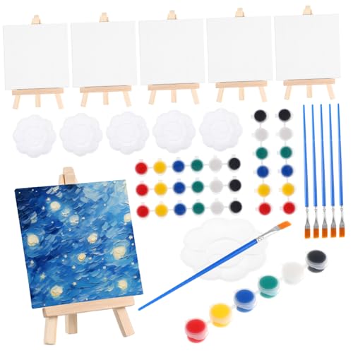 Tofficu 6 Sets Mini- -set, Mini-aquarellfarben-set, Mini-staffeleien, Kinder, Malen, Basteln, Partyzubehör Mit Pinseln, Farbpaletten von Tofficu