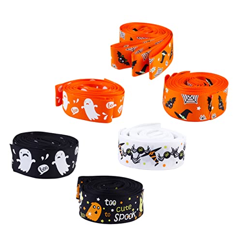 Tofficu 6 Stück Halloween-Satin mit Gewinde geschenkband halloween party geschenkeband Schleife Halloween-Band-Handwerk verdrahtet Halloween -Dekoration Blumenwickband 100% Polyester von Tofficu