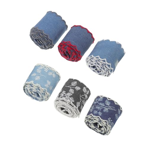 Tofficu 6 Stück Spitzenband Brautsträuße Band Jeansbesatz Zum Nähen Denim Stoffbesatz Ausgefranstes Band Jeansstoff Bastelstreifen Schleifenbänder Schleifen von Tofficu
