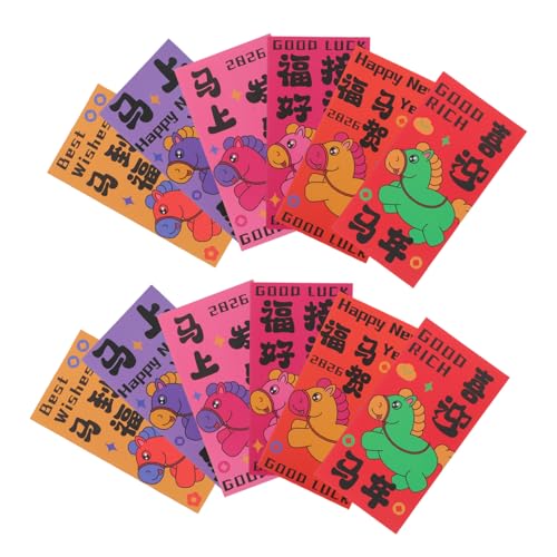 Tofficu 60 Stück Jahr Des Pferdes Rote Umschläge aus Beschichtetem Papier mit Künstlerischen Sternzeichen-Motiven Traditionelle Chinesische Neujahrs-hongbao für Familienfeiern und von Tofficu