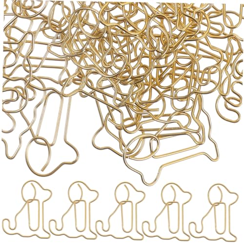 Tofficu 60 Stück Niedliche Büroklammer Schulbedarf für das Büro zu Hause süße Büroklammern Papierclips Hund Metall Büroklammern Papierklammern dekorativ kreativer Metallpapierclip Golden von Tofficu