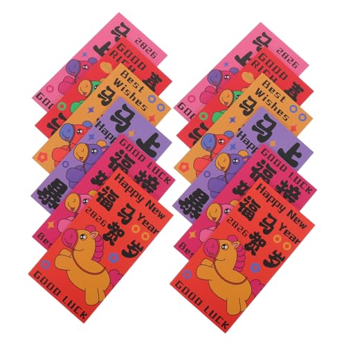 Tofficu 60 Stück Rote Umschläge Pferdejahr Motiv Kreative Chinesische Falt-hongbao mit Tierkreiszeichen Design Traditionelle Neujahrsumschläge für Frühlingsfest und Familienfeiern von Tofficu