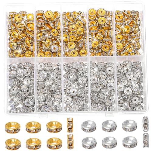 Tofficu 600 Stück Schmuck Spacer Perlen mit Funkelnden Strass Akzenten Langebige Metallperlen mit Großem für Armband Basteln DIY Perlen für Schmuckherstellung Tofficu 600 Stück Schmuck Spacer Perlen mit Funkelnden Strass Akzenten Langebige Metallperlen mit Großem für Armband Basteln DIY Perlen für Schmuckherstellung von Tofficu