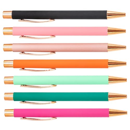 Tofficu 7 Stück Kugelschreiber aus Metall Tragbarer Druckkugelschreiber in Farben Schwarz Roségold Orange Grün Langlebig Ergonomisch für Büro Schule und Zuhause von Tofficu