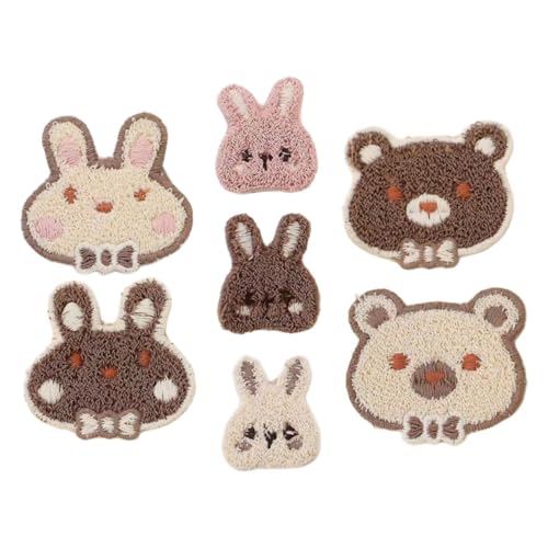 Tofficu 7 Stück Teiliges Bestickte Tier-applikationen mit Süßen Hasen Bärenmotiven Strapazierfähige Bügelflicken für Kinderkleidung Taschen und DIY Textil-dekorationen von Tofficu