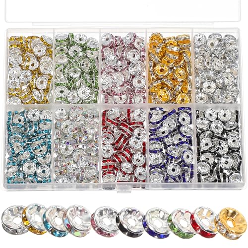 700 StüCk Rondelle Perlen, Bunte Strass Spacer Perlen, Flache Runde Lose Perlen FüR Diy Schmuck, ArmbäNder Und Halsketten, Hochwertige Schmuckperlen Zum AuffäDeln von Tofficu