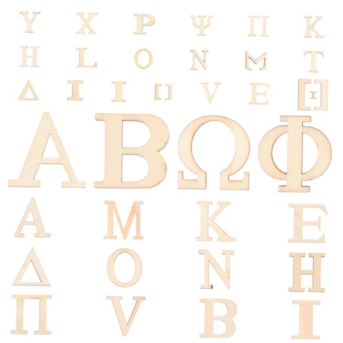Tofficu 72 Stück Griechische Holzbuchstaben Teilig Unbearbeitet Flach Buchstaben für DIY Basteln Malerei Scrapbooking Dekoration Lernspielzeug Holzbuchstaben für Kreative von Tofficu