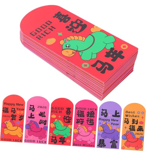 Tofficu 72 Stück Rote Umschläge Chinesische Neujahrs-hongbao Umschläge aus Dickem Papier mit Pferdemotiv für Frühlingsfest Glücksgeldverpackung Vielseitig für Familie und Geschäft von Tofficu