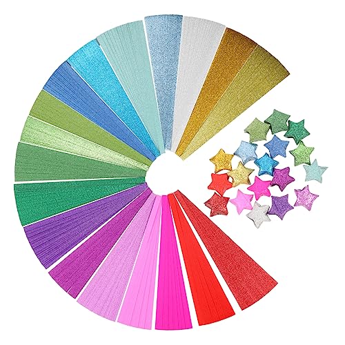Tofficu 720 Blatt Glitzerstern-Origami Glücksstern-Papierstreifen Glitzer-Origami-Sternpapier Sternenpapier papierschere schrenzpapier origami papier selber machen Origamipapier für von Tofficu