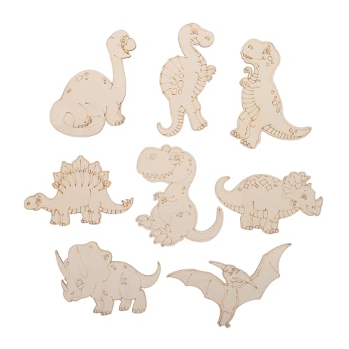 Tofficu 8 Stück Teiliges Dinosaurier Holzchips Bastelset für Junge Mädchen Leichte DIY Holzscheiben zum Bemalen Originelles Handwerksmaterial für Individuelle Kinderdekoration von Tofficu