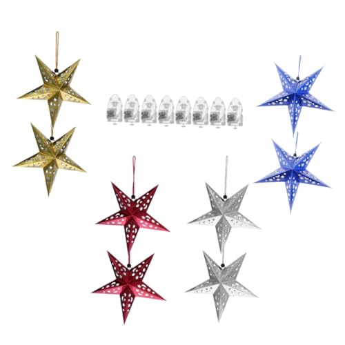 Tofficu 8 Stück Teiliges Leuchtendes Sternen papierband Sternanhänger Hängedeko in Gold Silber Blau Rot Langlebige Party Fensterdekoration für Kaffeehaus Schlafzimmer Wohnzimmer von Tofficu