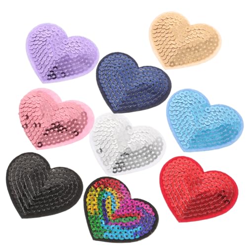 Tofficu 9 Stück Teiliges Selbstklebender Pailletten Herzaufnäher Kleine DIY Reparatur und Dekorations Patches für Kleidung Hüte Taschen Einfach Anzubringen Verstärken durch Nähen von Tofficu