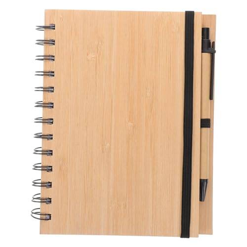 Tofficu Bamboo Cover Notizbuch Tragbares Einzigartiges Spiral Notizbuch für Journaling Schreiben und Notizen für Büro und Schule Nachhaltiges Material Viele Kreatives Design von Tofficu