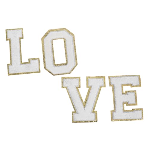 Tofficu Chenille Buchstaben Patches mit Glitzer goldrand Love Letter Aufnäher zum Aufbügeln Alphabet Applikationen aus Polyester für Hüte Jacken Rucksäcke DIY Kleidung und Teamgeschenke von Tofficu