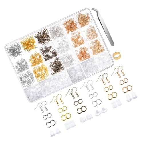 Tofficu DIY Ohrschmuck Set Leder Ohrhaken Ohrclip mit Karabinerverschluss Lobster Clasp Ring Ohrringverbinder Schmuckzubehör für Schmuckherstellung und Bastelprojekte von Tofficu
