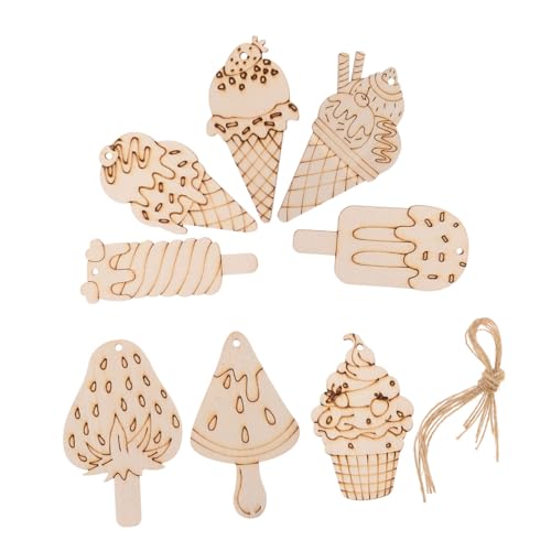 Tofficu Holz Dekorationsset Sommerstil Teilig mit Eiscreme Motiven Unbemalte Holzfiguren Diy Bastelset Sichere Glatte Oberfläche Langlebige Holzchips für Kreative Handwerksprojekte von Tofficu