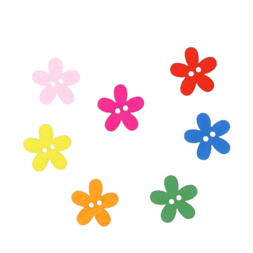Tofficu Holzknöpfe, bunte Blumenknöpfe zum Nähen, 2 Löcher, verschiedene Bastelknöpfe, Großpackung zum Nähen, Basteln, dekorativ, 100 Stück von Tofficu