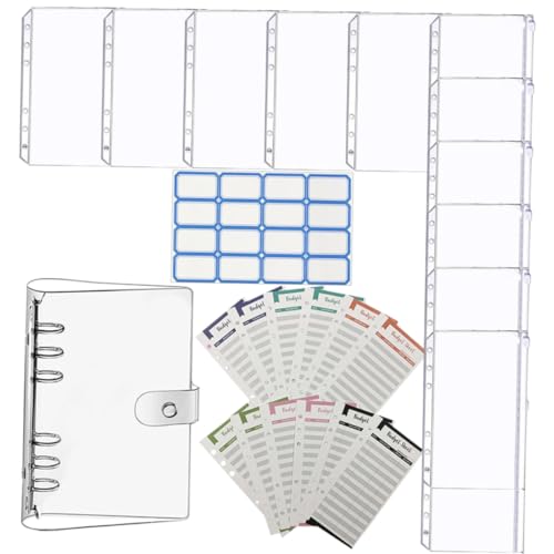 Tofficu PVC Ringbuch mit Reißverschluss Umschlägen Budget Planer mit Zipper Taschen Bunten Ausgabentracking blättern und Budget aufklebern Leichter Geldorganizer für Papierplanung von Tofficu
