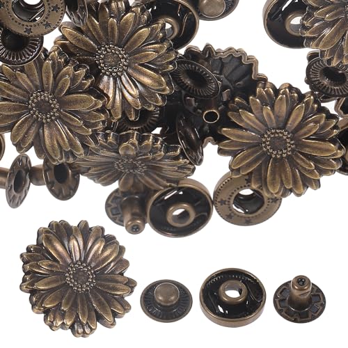 Tofficu Retro-Druckknöpfe in Gänseblümchenform, 10 Sets mit Knöpfen aus Zinklegierung, mit Basis für Bastelarbeiten, Nähen und Taschenzubehör (Bronce) von Tofficu