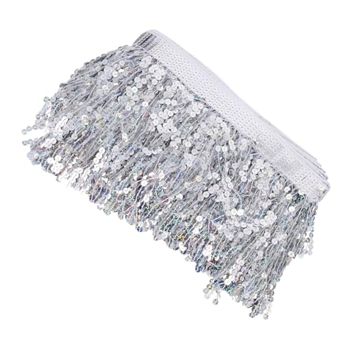 Tofficu Sequin Tassel Trim Silber Glänzend Strapazierfähig Vielseitig für Bühnenkostüme Latein Tanz DIY Bekleidungszubehör Party Dekoration Tofficu Sequin Tassel Trim Silber Glänzend Strapazierfähig Vielseitig für Bühnenkostüme Latein Tanz DIY Bekleidungszubehör Party Dekoration von Tofficu