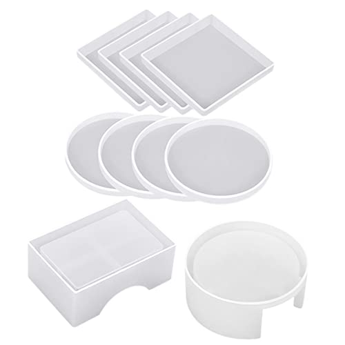 Tofficu Silikonform Set für Diy Kristallharz Untersetzer Rund und Eckig Langlebig Reißfest Wiederverwendbar Halter Geruchsneutral Flexible Bastelhilfe für Individuelles Kunsthandwerk von Tofficu