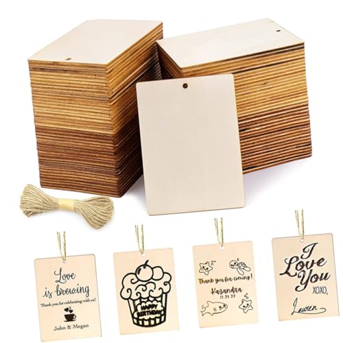 Tofficu Teiliges Diy Holz Etiketten mit Juteband Unvollendete Rechteckige Holzplatten zum Basteln Glatte Oberfläche Robuste Holzrohlinge für Kreative Handarbeiten und Personalisierte von Tofficu