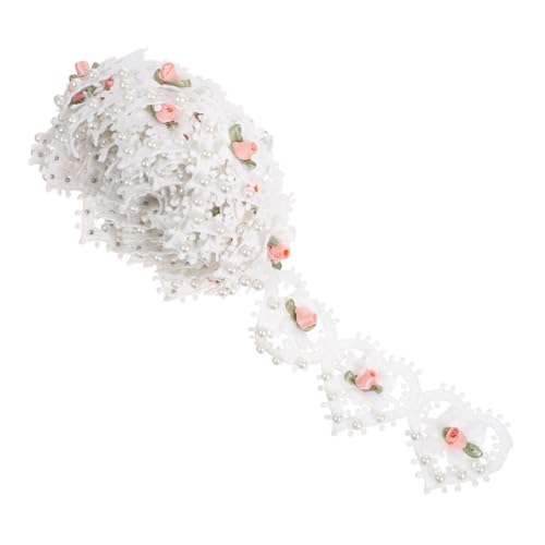 Tofficu Weiße Vintage-Spitzenborte mit Blumenstickerei und Imitationsperlen Besticktes Blumenband für Brautkleider Partydekoration DIY-Nähzubehör Elegant und Langlebig von Tofficu