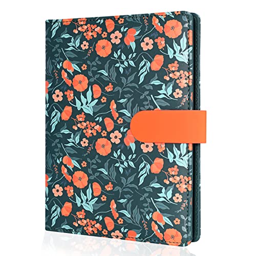 Persönlicher Organizer mit Blumenmuster, A5 PU-Leder, nachfüllbares A5-Notizbuch, Folio-Einband, 6-Ringbuch-Organizer mit Magnetschnallenverschluss (dunkelblau) von Tofun