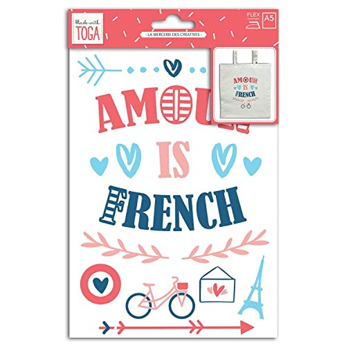 Hergestellt mit Toga Transfer-Stoff, 15 x 21 cm, Liebe is French, mehrfarbig, nicht anwendbar von Toga