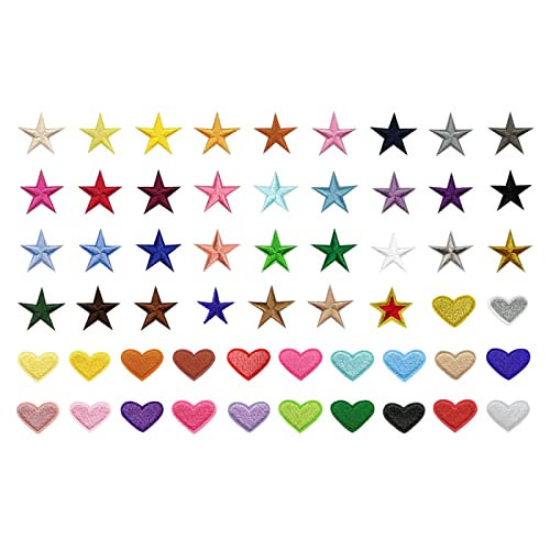 Mini Aufbügeln Patches Sticker, 56pcs Selbstklebend Gestickter Herz Aufnäher Zum Aufbügeln Stern Aufbügler Bügelbild Aufbügelflicken Kinder DIY Bestickte Patches Sticker für T-shirt Jeans Kleidung von TogtherKings
