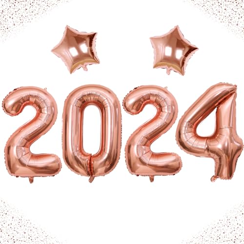 2024 Foil Luftballon, 2024 NYE Party Deko, Rosegold 40 Zoll Zahlenballon mit 18 Zoll Sterne Folienballon, Neujahrsdeko Silvester Ballon Dekoration für Neues Jahr, Geburtstag, Jubiläum, Abschluss von Togvu