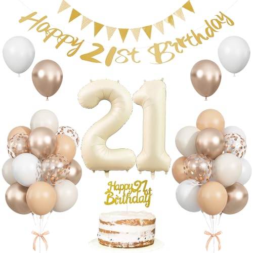 21 Geburtstag Party Dekorationen für Sie und Ihn, Sand Weiß Gold 21 Jahre alt Ballon Set, Beige Gold Nummer 21 Party Dekorationen, Happy Birthday Banner mit Tortenaufsatz für Männer Frauen Boho Party 21 Geburtstag Party Dekorationen für Sie und Ihn, Sand Weiß Gold 21 Jahre alt Ballon Set, Beige Gold Nummer 21 Party Dekorationen, Happy Birthday Banner mit Tortenaufsatz für Männer Frauen Boho Party von Togvu