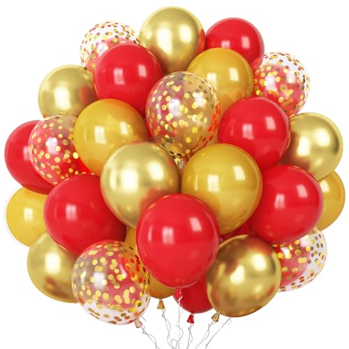 60 Stück Rot Gold Luftballons, 12 Zoll Rot Gold Latex Ballons und Gold Konfetti Helium Luftballons, Rot Geburtstagsdeko für Mädchen Frau Mann Hochzeit, Abschluss, Geburtstag, Babyparty Dekoration von Togvu